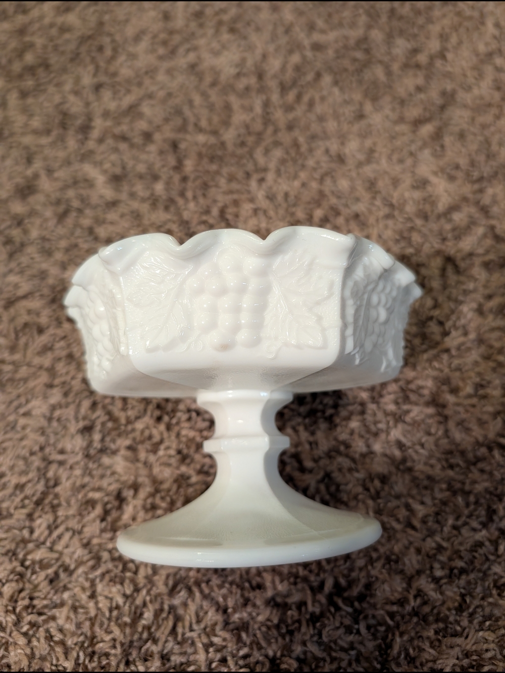 Westmoreland White Milk Glass Compote with Grape Motif